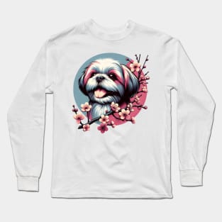 Shih Tzu's Blissful Spring with Cherry Blossoms Long Sleeve T-Shirt